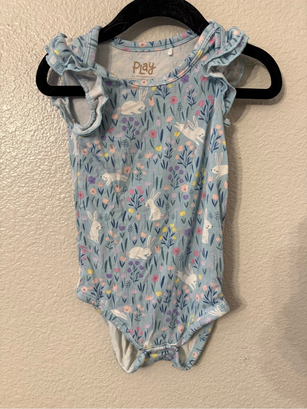 Little Sleepies Light Blue Bunny Floral Ruffle-Sleeve Onesie